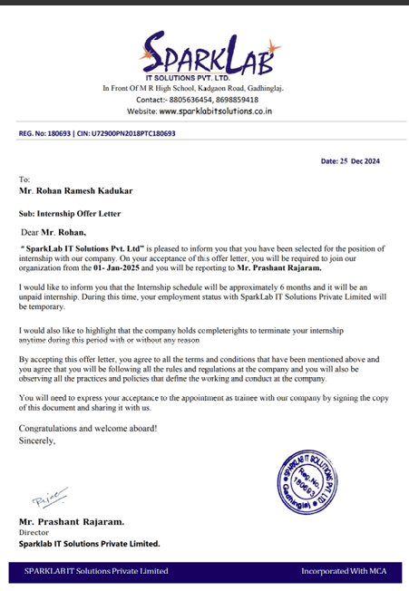 Internship Trainee at SparkLab IT Solutions Pvt. Ltd.